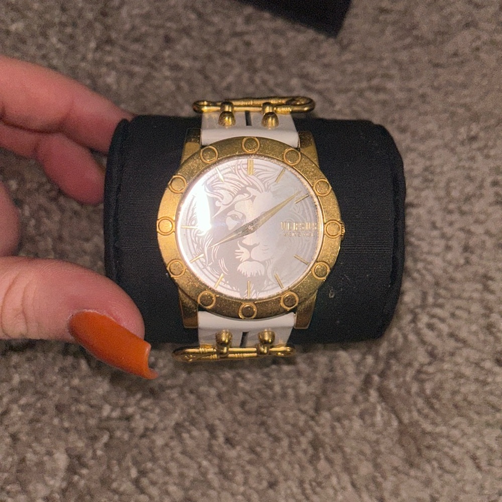 white versace watch gold face